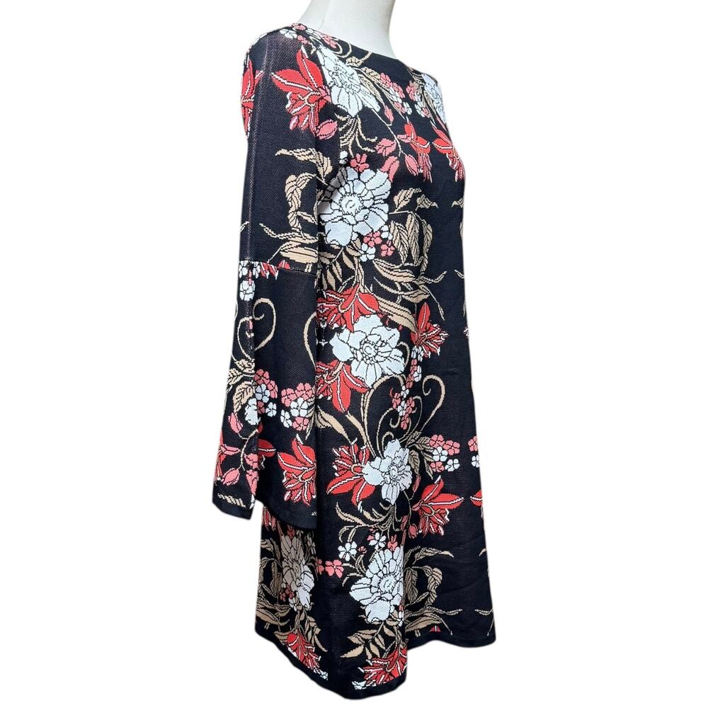 Boston Proper Mirrored Garden Print Intarsia Sweater Dress Brown Pink Medium - Picture 7 of 7